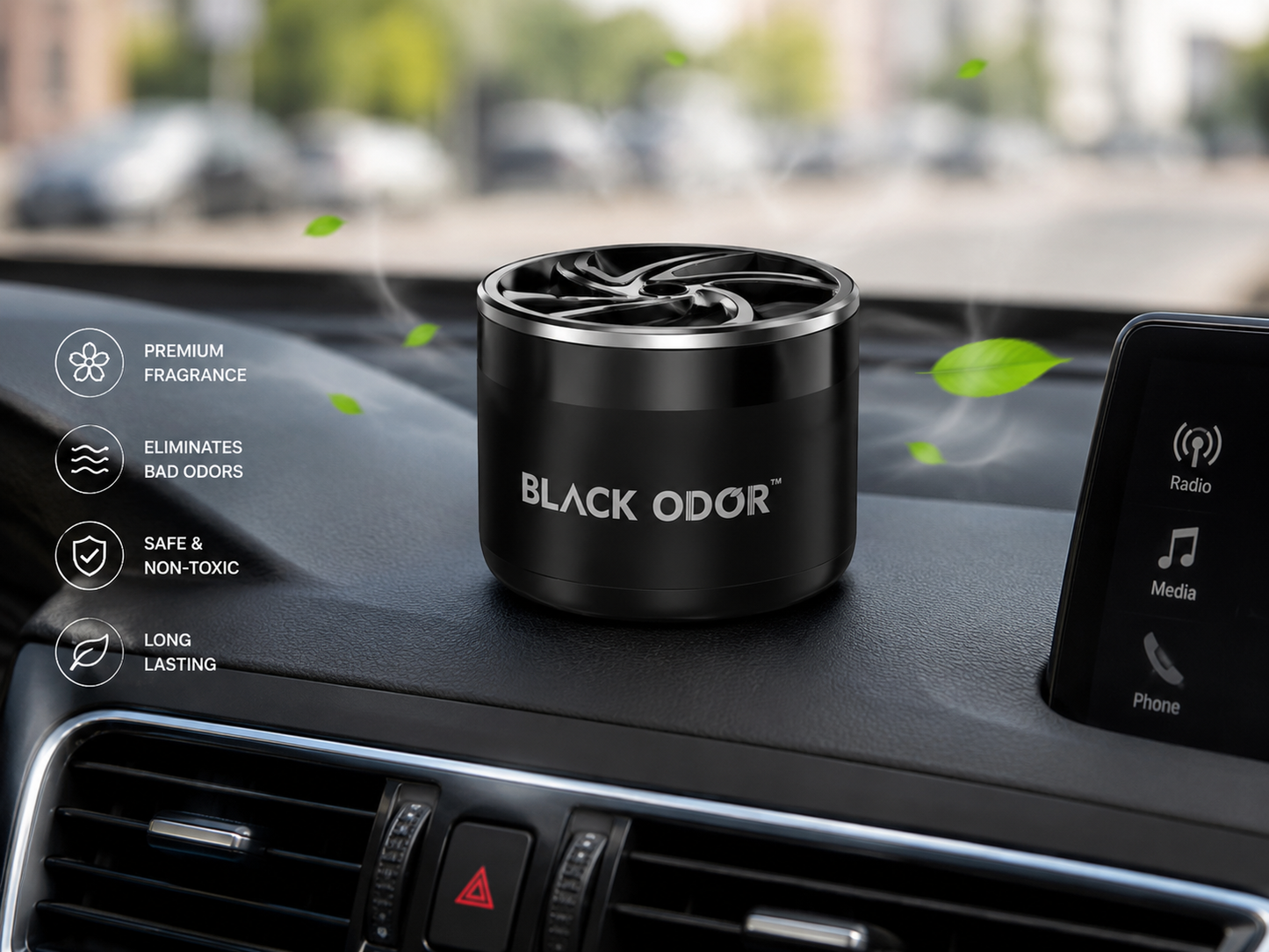 Black Odor Premium Car Air Freshener – Long Lasting Car Perfume | Luxury Dashboard & Cup Holder Fragrance | Eliminates Bad Odors