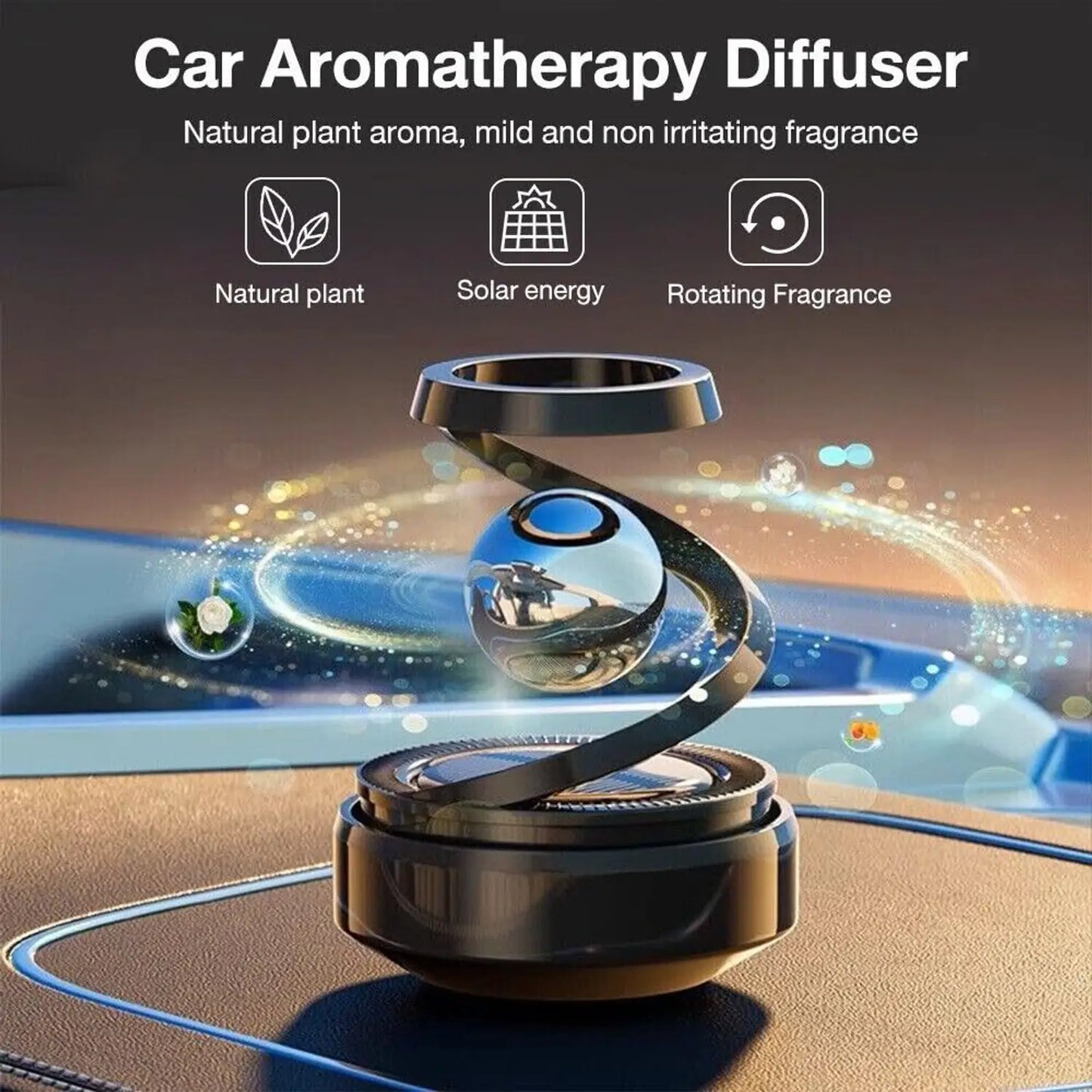 Solar Rotating Car Air Freshener – Aromatherapy Perfume Diffuser for Car Dashboard