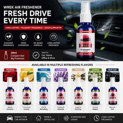 WREK Car Air Freshener Spray 30ml – Long Lasting Odor Eliminator for Car, Home & Office (7 Fragrances)