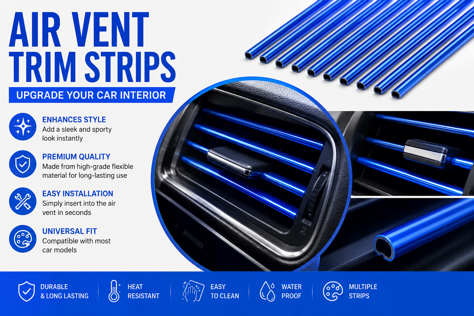 Air Vent Trim Strips for Car Interior – Universal Car AC Vent Decorative Moulding Strip