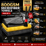 800GSM Premium Microfiber Drying Towels (Pack of 3) 40×40cm – Ultra Soft, Scratch-Free Car Cleaning Cloth + FREE Car Detailing Brush