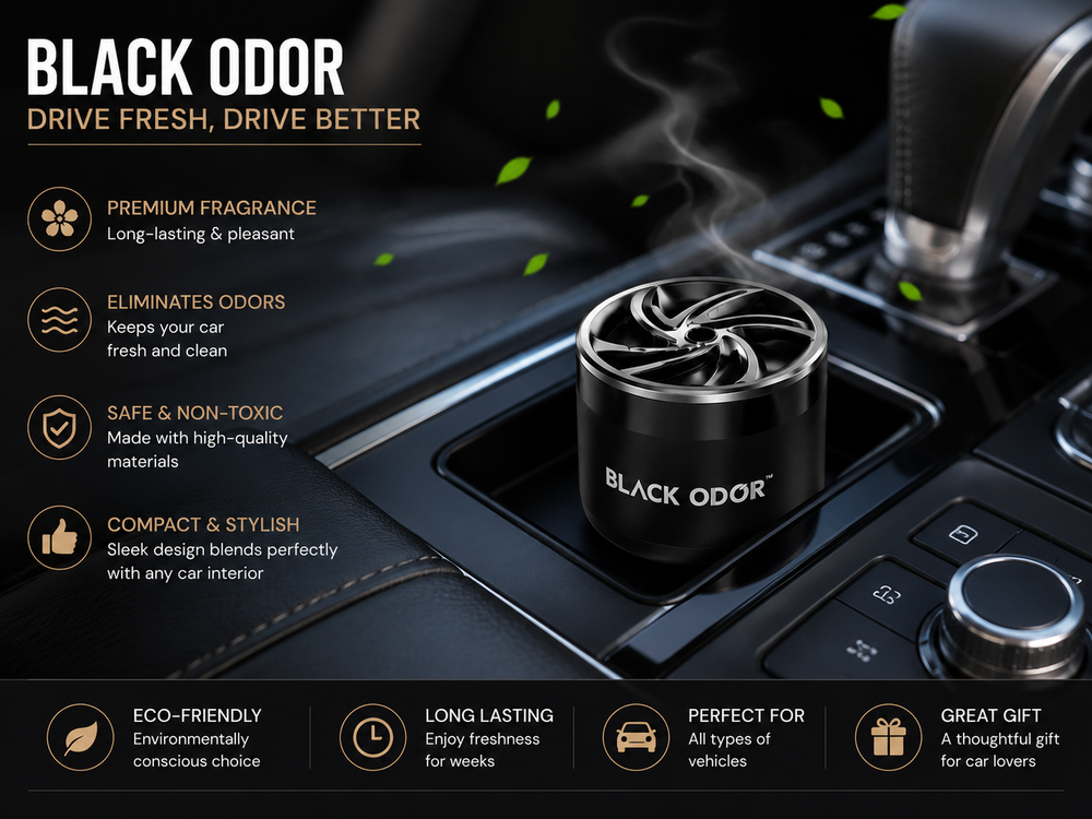 Black Odor Premium Car Air Freshener – Long Lasting Car Perfume | Luxury Dashboard & Cup Holder Fragrance | Eliminates Bad Odors