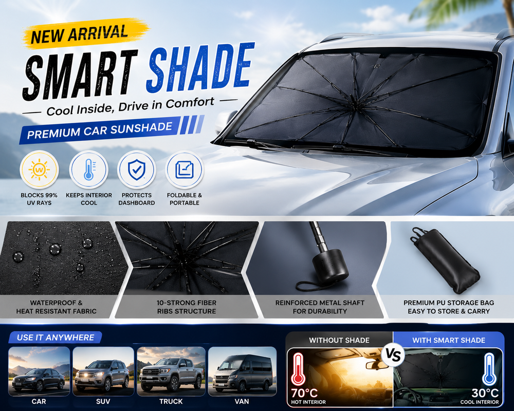 Premium Foldable Car Windshield Sun Shade Umbrella – UV Protection & Heat Insulation