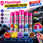 Flamingo Dashboard Polish Spray 450ml – Long Lasting Wet Look Shine, UV Protection & Interior Cleaner (5 Fragrances)