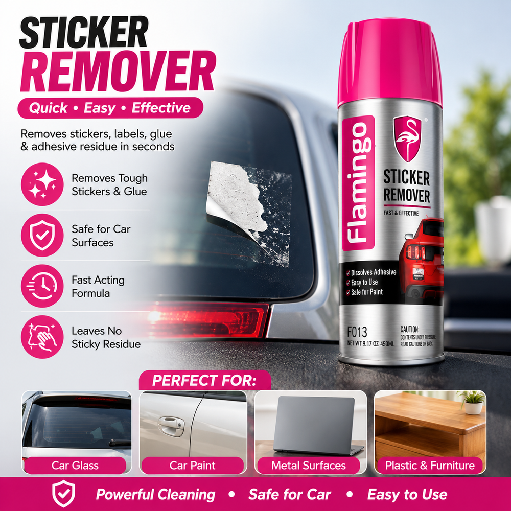 Flamingo Sticker Remover Spray 450ml – Adhesive, Glue & Label Remover | Safe for Car Paint, Glass & Metal Surfaces