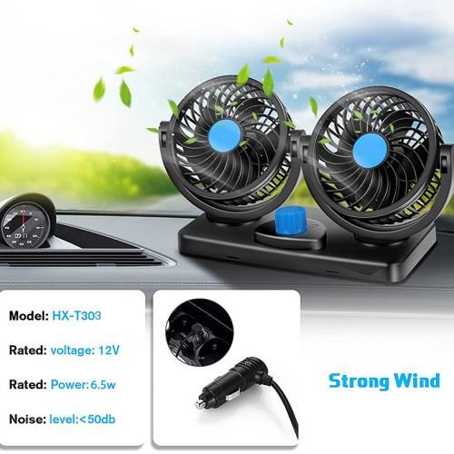 360° Adjustable Dual Head Car Dashboard Fan |  Twin Cooling Fan | Low Noise Car Air Circulator | 2 Speed Mini Cooling Fan for Car Dashboard