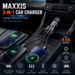 Example3-in-1 Fast Charging Car Charger with Multi Charging Cable – 4.8A Universal USB Car Adapter product