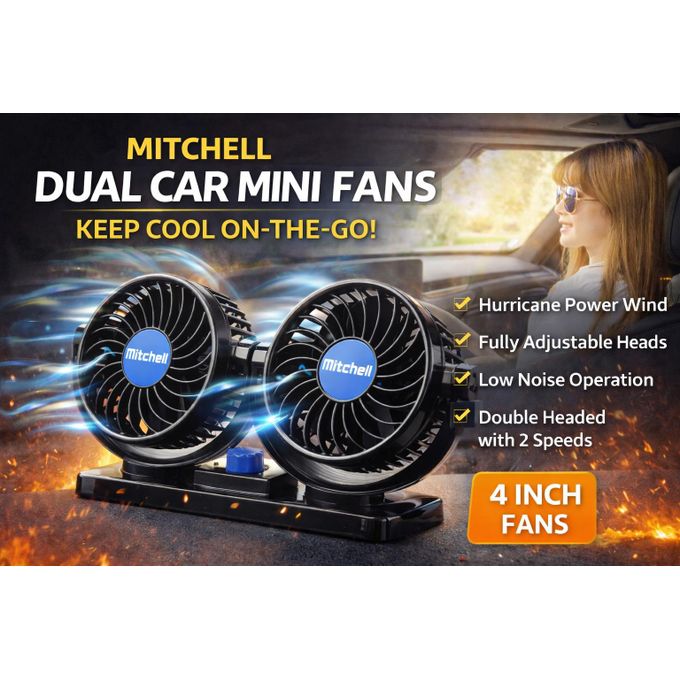 360° Adjustable Dual Head Car Dashboard Fan |  Twin Cooling Fan | Low Noise Car Air Circulator | 2 Speed Mini Cooling Fan for Car Dashboard