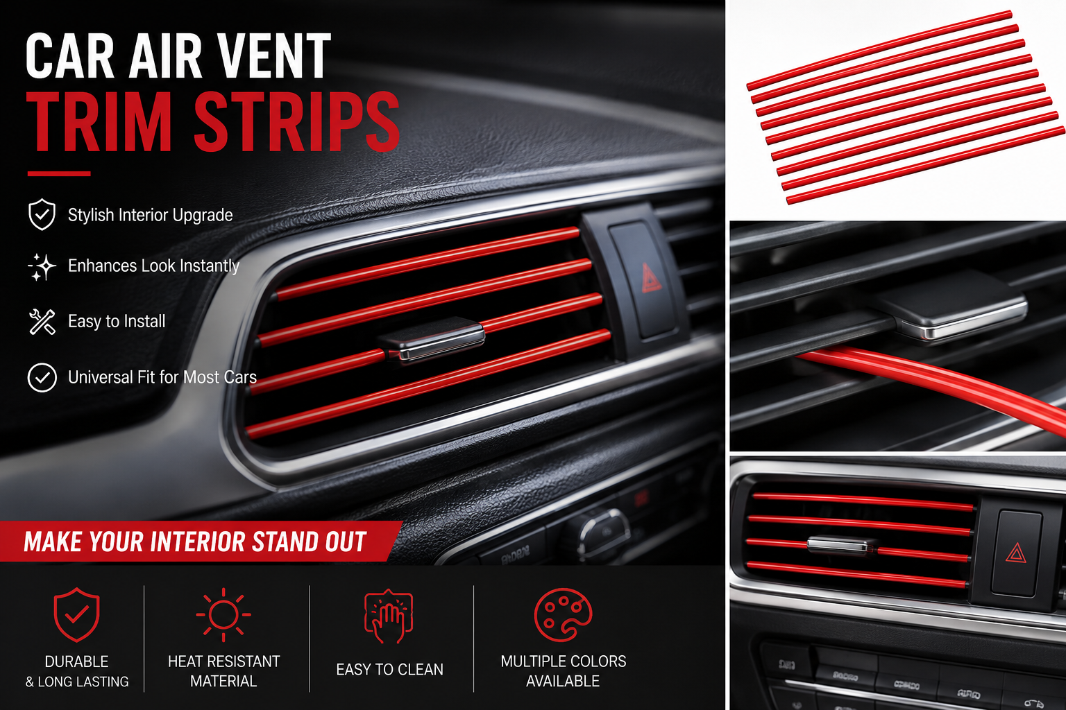 Air Vent Trim Strips for Car Interior – Universal Car AC Vent Decorative Moulding Strip