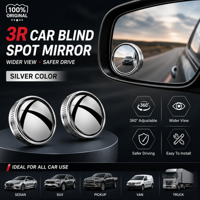 3R 360° Car Blind Spot Mirror Frameless Convex Rear View Mirror Adjustable Wide Angle Side Mirror Waterproof (2 Pcs)