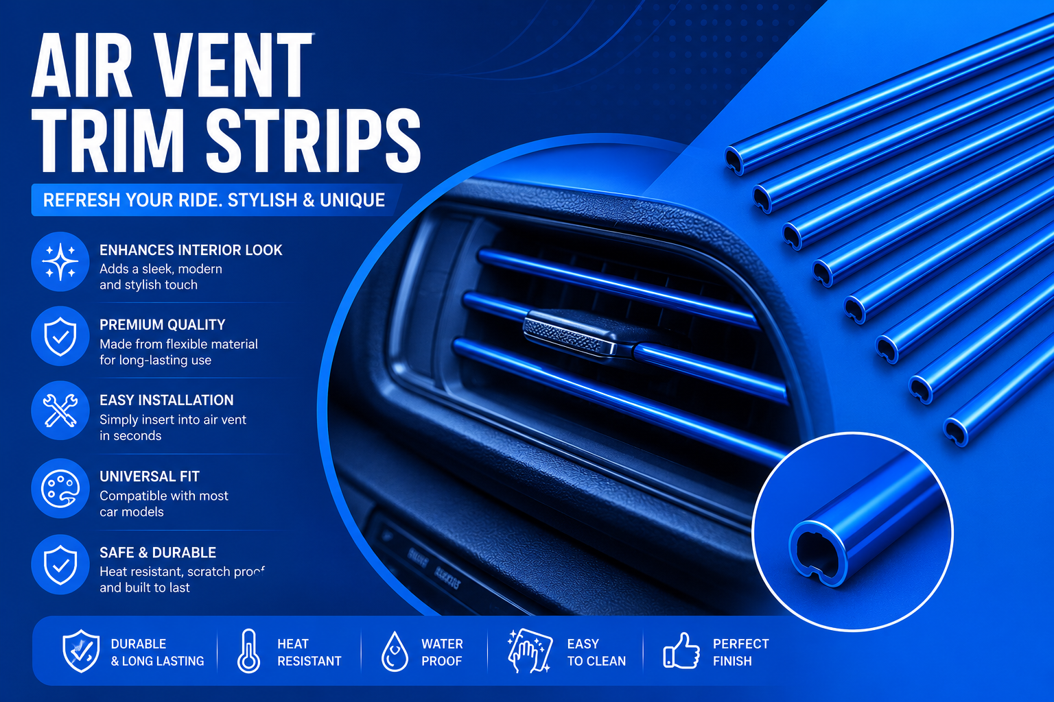 Air Vent Trim Strips for Car Interior – Universal Car AC Vent Decorative Moulding Strip