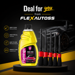 Flamingo Wash Wax + Premium Car Detailing Brush Set | Complete Car Cleaning & Shine Kit