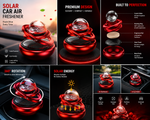 Solar Powered Rotating Car Air Freshener – 360° Auto Rotating Dashboard Perfume | Long Lasting Aromatherapy Fragrance | Premium Metal Design