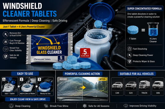Windshield Glass Cleaner Tablets (5 Tablets) – Effervescent Car Windshield Cleaning Tablets | Streak-Free Glass Cleaner for Cars, SUVs & Trucks