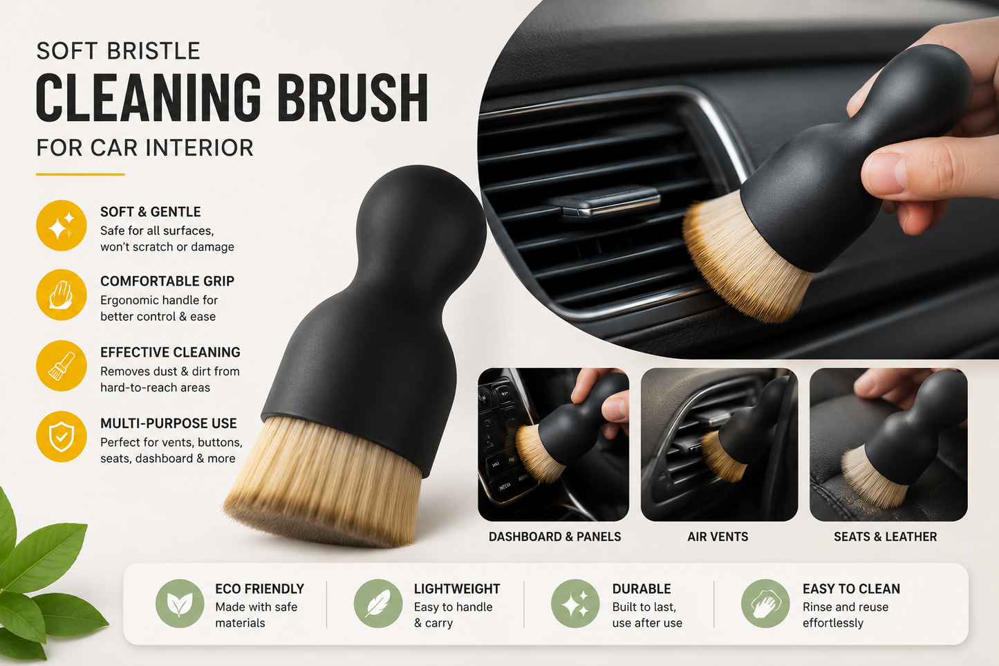 Premium Soft Bristle Car Detailing Brush – Scratch-Free Interior & Exterior Cleaning Brush