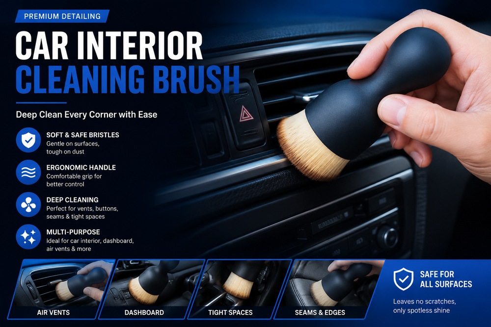 Premium Soft Bristle Car Detailing Brush – Scratch-Free Interior & Exterior Cleaning Brush