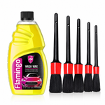 Flamingo Wash Wax + Premium Car Detailing Brush Set | Complete Car Cleaning & Shine Kit