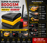 800GSM Premium Microfiber Drying Towels (Pack of 3) 40×40cm – Ultra Soft, Scratch-Free Car Cleaning Cloth + FREE Car Detailing Brush