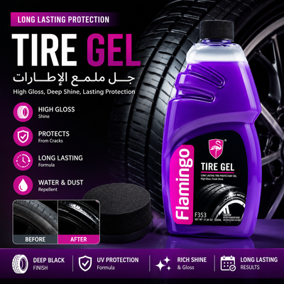 **Title:**  **Flamingo Tire Gel 500ml – High Gloss Tire Shine & UV Protection | Long Lasting Deep Black Finish | Water & Dust Repellent Tire Dressing**